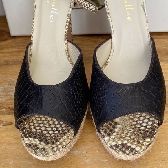 Bettye Muller Platform Peep Toe Snakeskin‎ Heels size 9.5 Black New - Picture 5 of 11